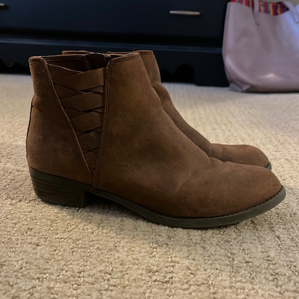 Brown faux suede booties